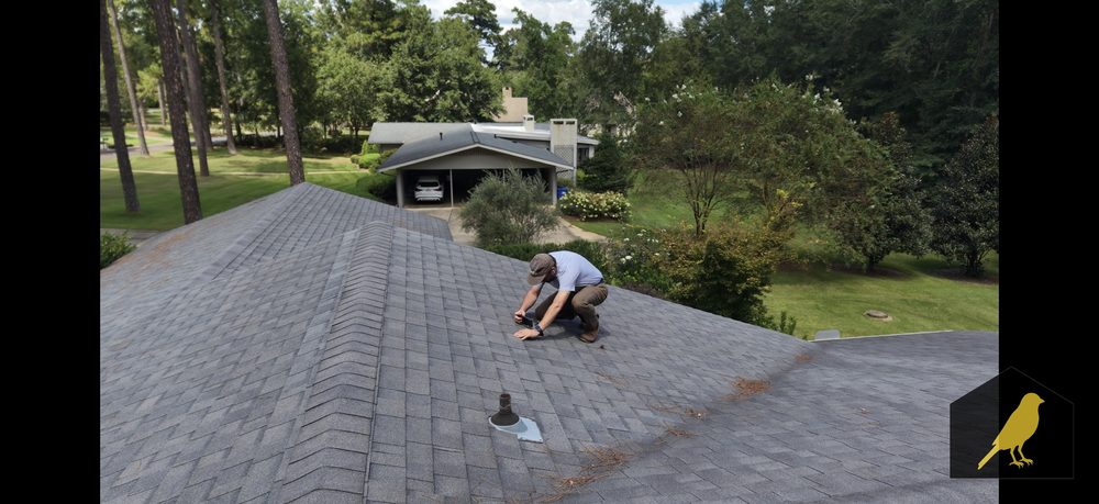 Inspector walking a shingle roof